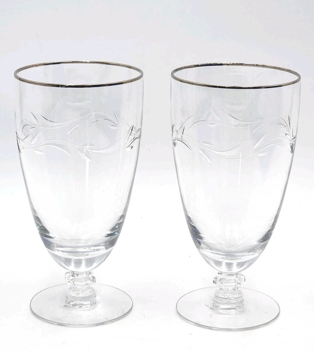 Set of 2 Tiffin Franciscan Provincial Iced Tea Glasses 6 1/4" Etched Silver Rim
